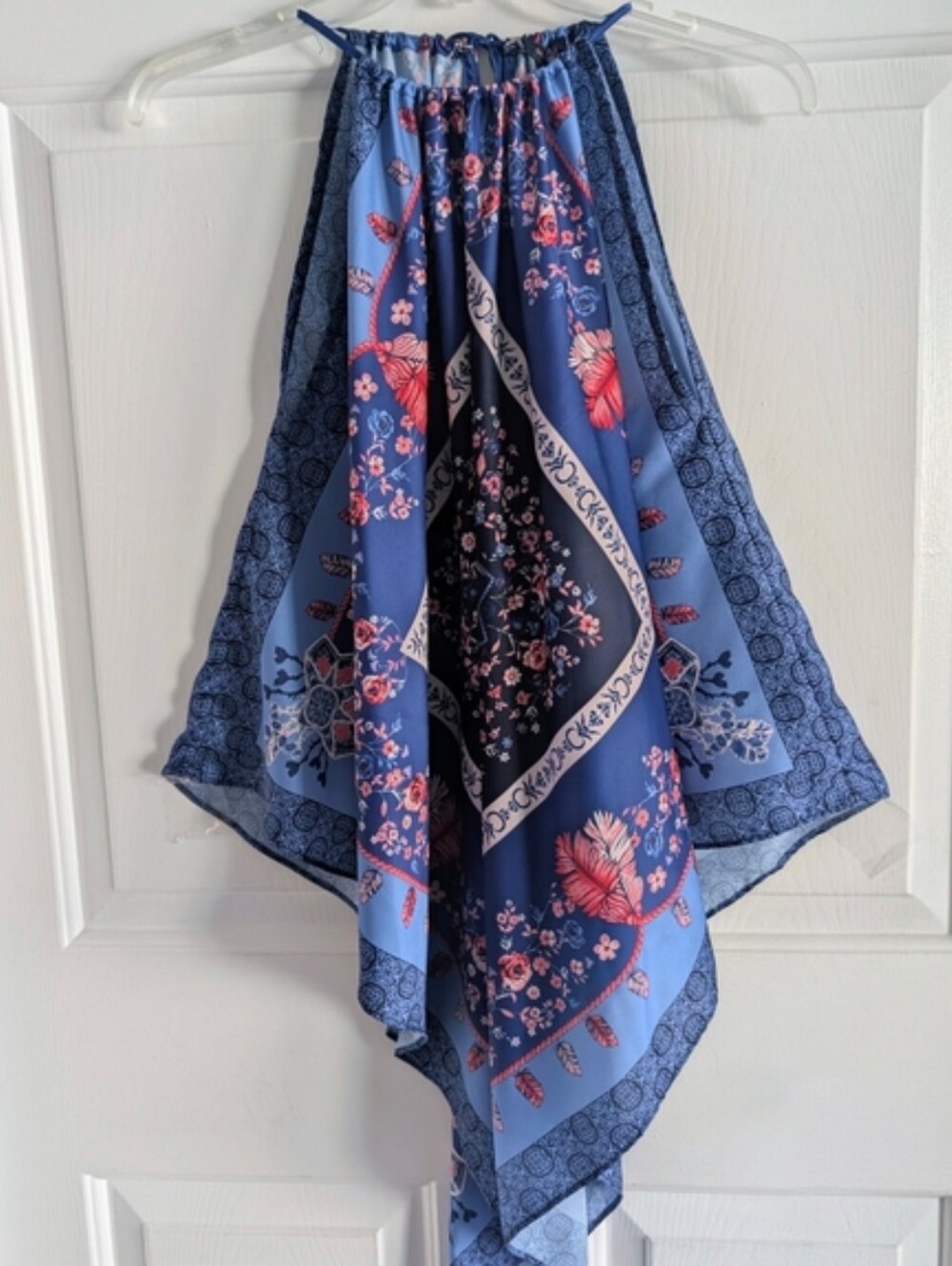 Scarf Halter Tank Top Blue Print Bandana Skies Are Blue Festival Boho